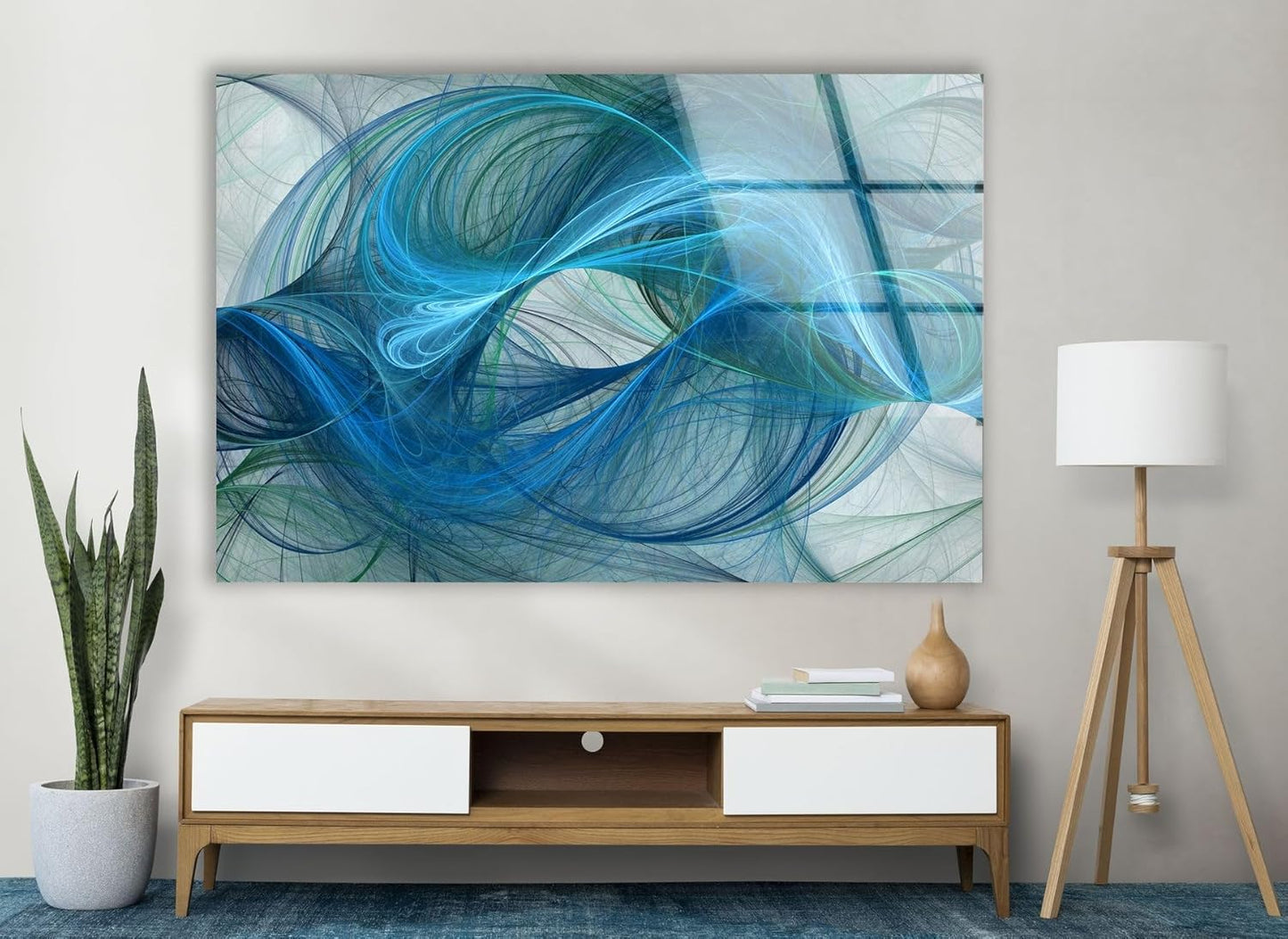 My Photostation.com Round 24'' Blue Energy Abstract Wall Art – Fluid Motion Glass PrintTempered Glass Printing Wall Decor Large Wall Art Wall Hangings