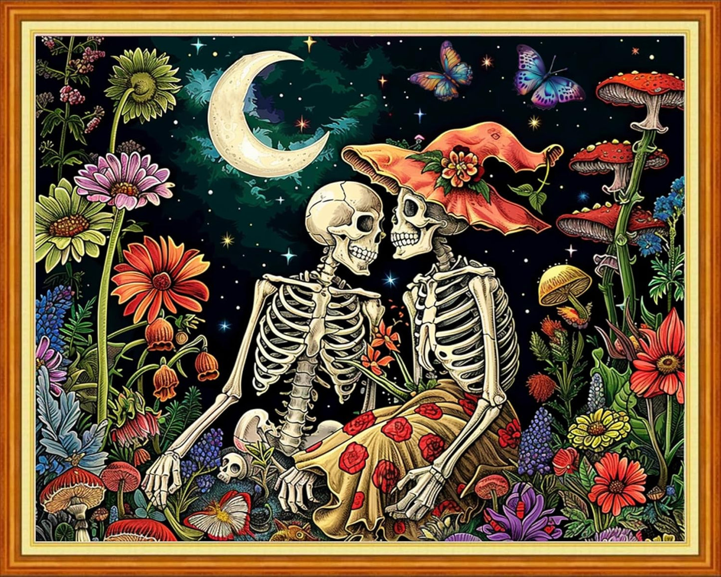 Stamped Cross Stitch Kits - Beach Night Landscape Counted Cross Stitch Kits for Beginners Adults Needlepoint Cross-Stitch Patterns-Skeleton Couple 16x20 inchs