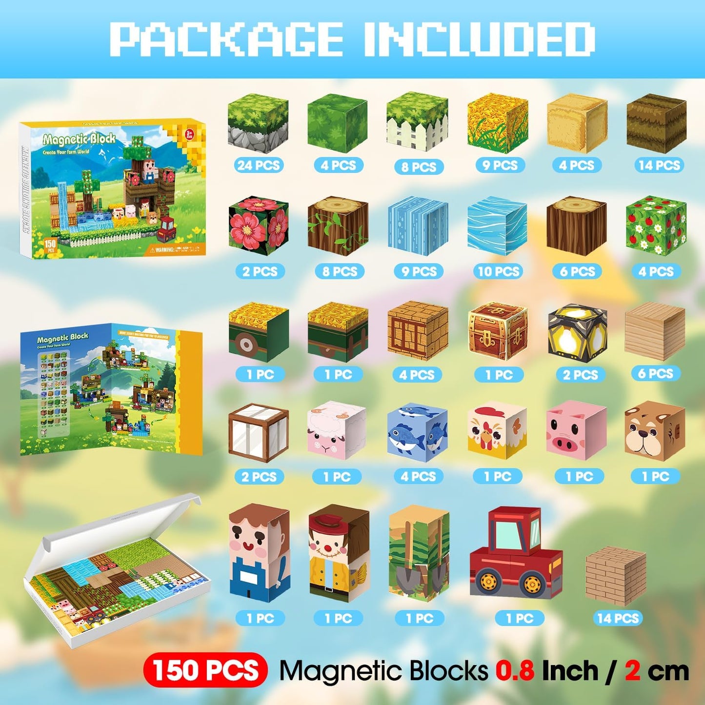 Magnetic Blocks, 150PCS 0.8" Magnetic Building Blocks, Magnet Cubes for Kids, STEM Sensory Toys for Toddlers Boys Girls Ages 3-12 Years Old Christmas Birthday Gifts