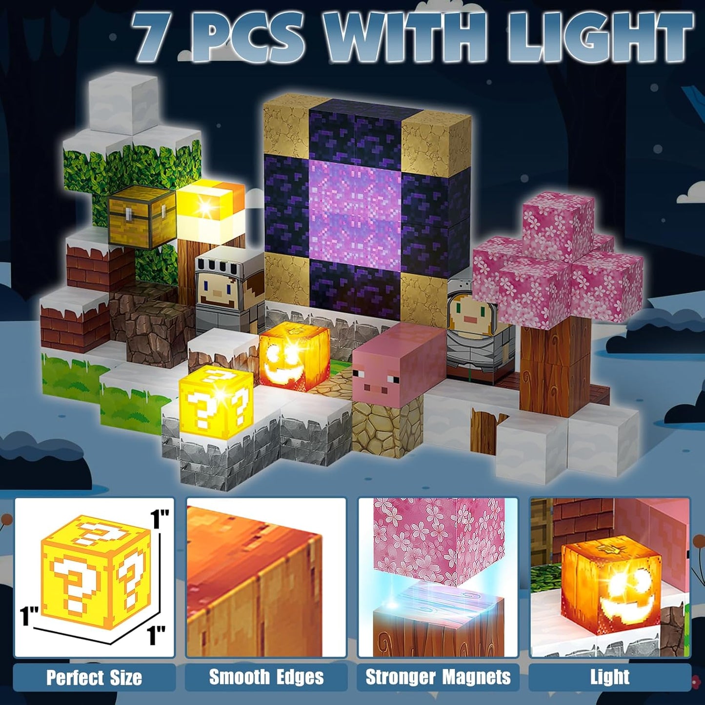 Magnetic Blocks, Magnetic Building Blocks Construction Toys STEM Montessori Sensory Toys, Magnet Cubes with Light Blocks, Stacking Toy Christmas Birthday Gifts for Kids Boys Girls Age 3-4 4-8 8-12