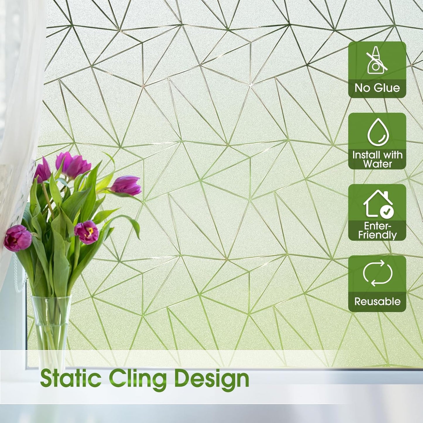 Coavas Window Privacy Film, Frosted Glass Static Cling, Decorative for Bathroom Door Covering, UV Blocking Window Cling, Non-Adhesive Vinyl Sticker, Day and Night Windows Tint for Home, 29.5x157.5 in