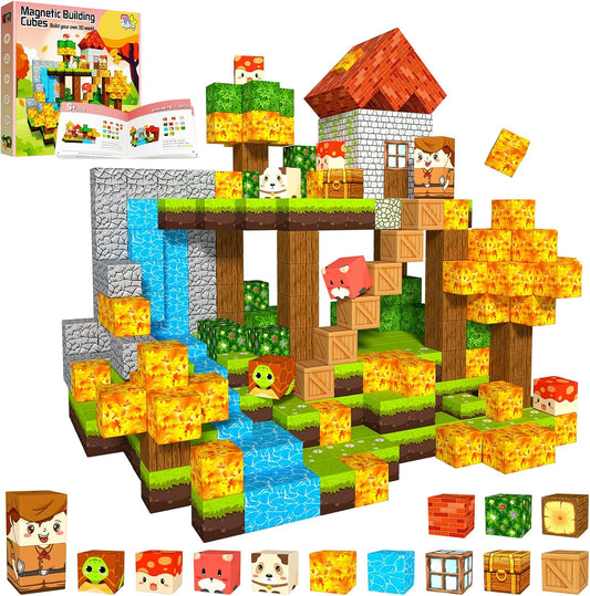 Magnetic Blocks,Magnet Building Blocks for Kids, STEM Sensory Travel Toys with Magnetic Cubes, Montessori Toddlers Educational Toys for Boys & Girls 4-8 5-7 8-12 Years Old Birthday Gifts