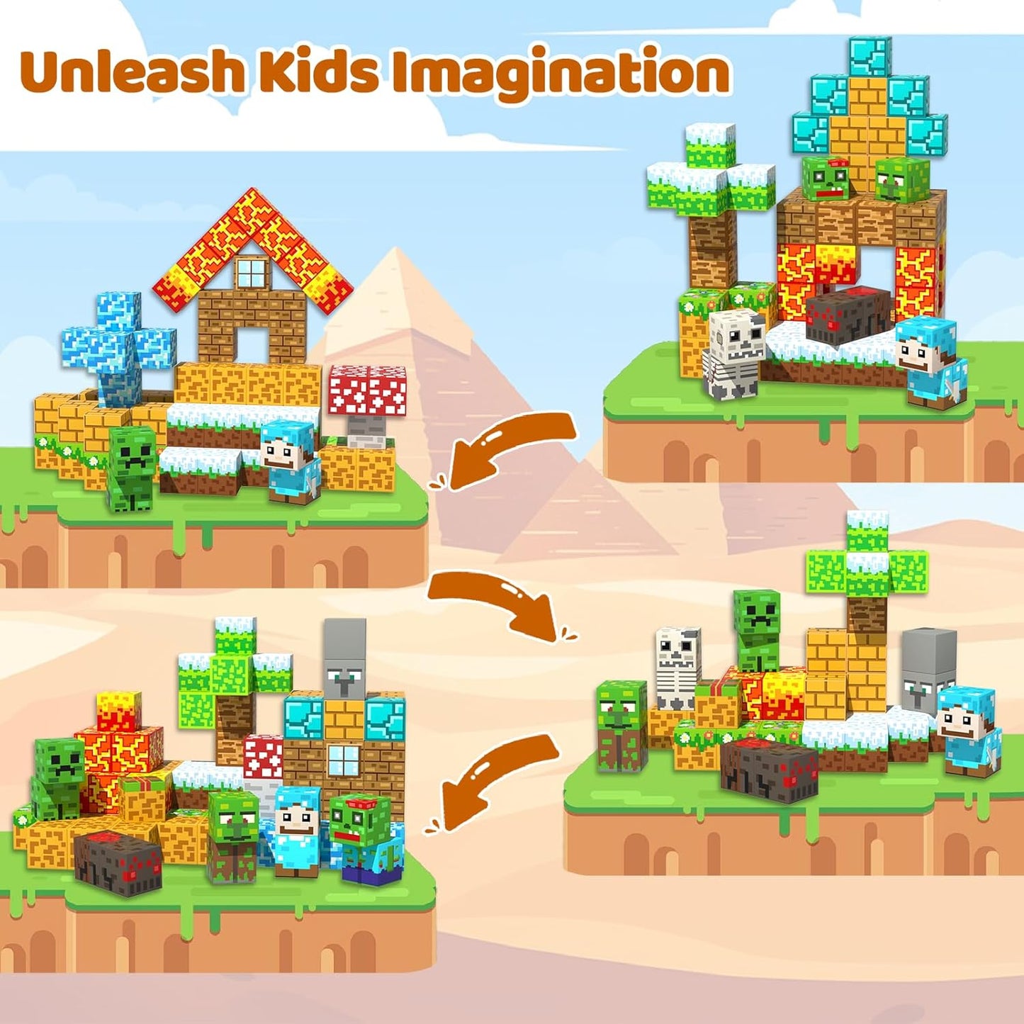 Magnetic Blocks, 100PCS Magnetic Building Blocks, Stacking Magnets for Kids, Sensory Toy for STEM Constructions Magnet Blocks for Boys Girls Age 3+, Christmas Birthday Gifts