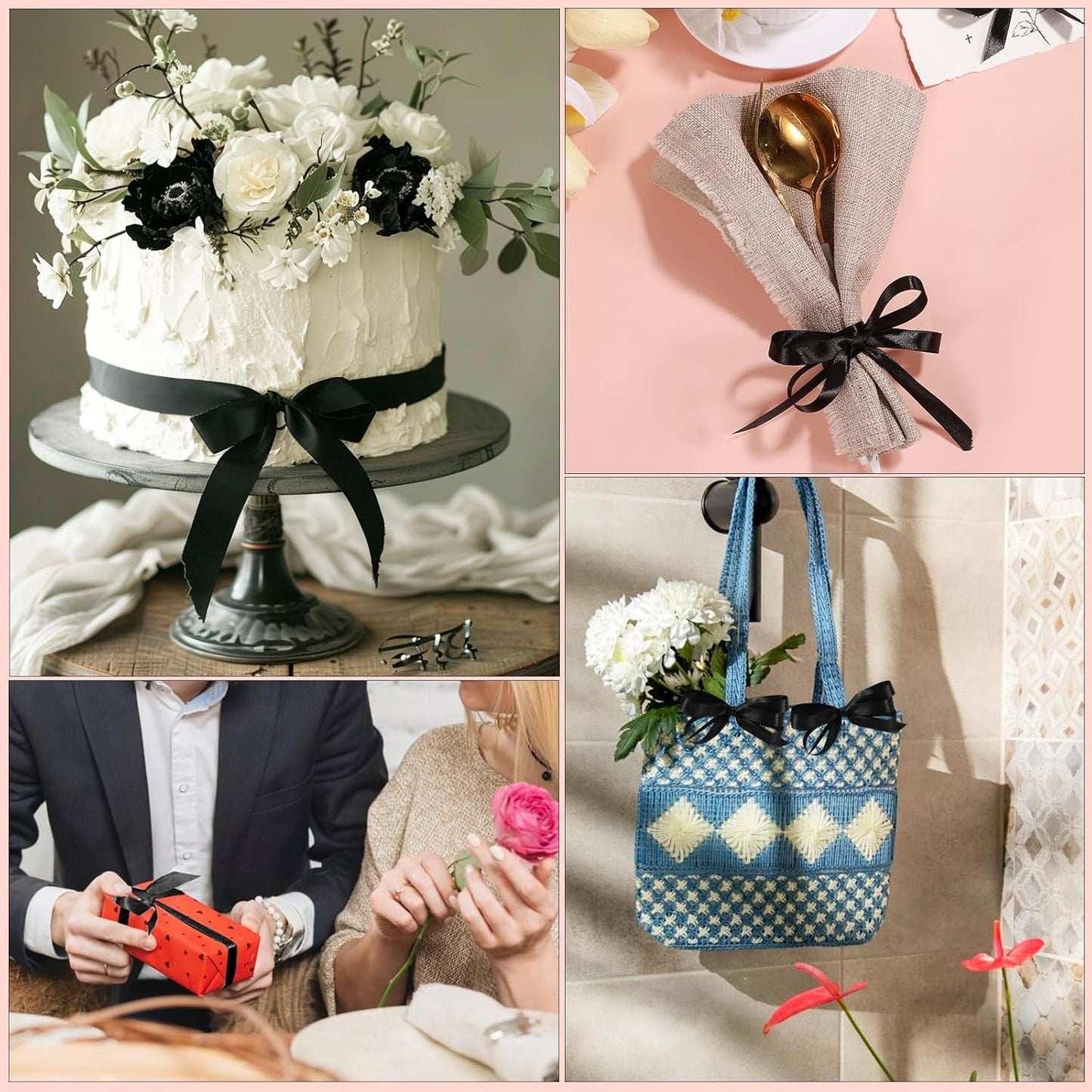 Black Ribbon 3/8 Inch 120 Yards Thin Black Satin Ribbon Craft Fabric Ribbons for Halloween Decor Cake Bows Making Hair Gift Wrapping Floral Bouquet Party Christmas Decorations