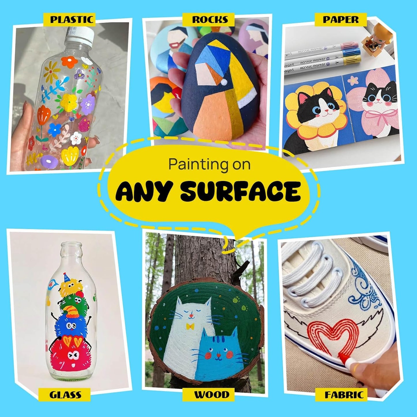 60 Colors Dual Tip Acrylic Paint Markers,Fine Tip and Dot Tip Acrylic Paint Pens For Rock Painting, Canvas, Wood, Glass, Ceramic, Fabric, Plastic, Egg, Art Painting Supplies Kit