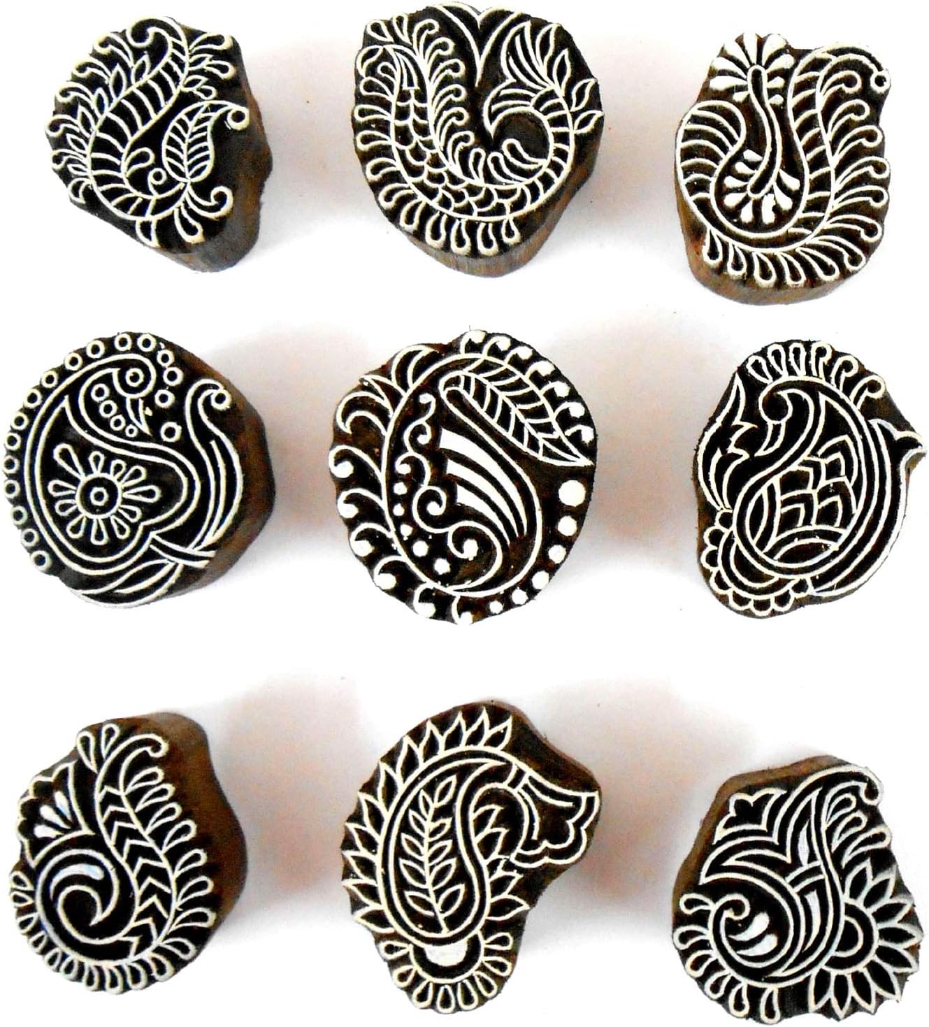 Crafts of India Stylish Paisley Wooden Blocks for Stamping, Block Printing on Textiles, Pottery Crafts,Henna, Scrapbooking, Wall Painting (Set of 9)
