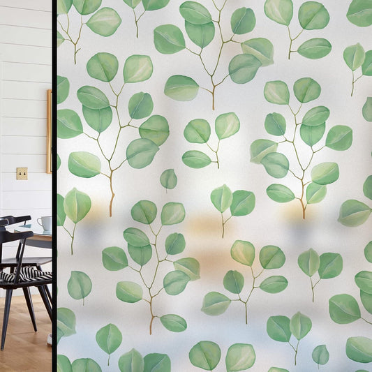 DKTIE Retro Leaves Pattern Two-Way Window Film Privacy Day and Night Window Privacy Film Decorative Stained Glass Window Clings for Birds (S222, 17.7" x 78.7")