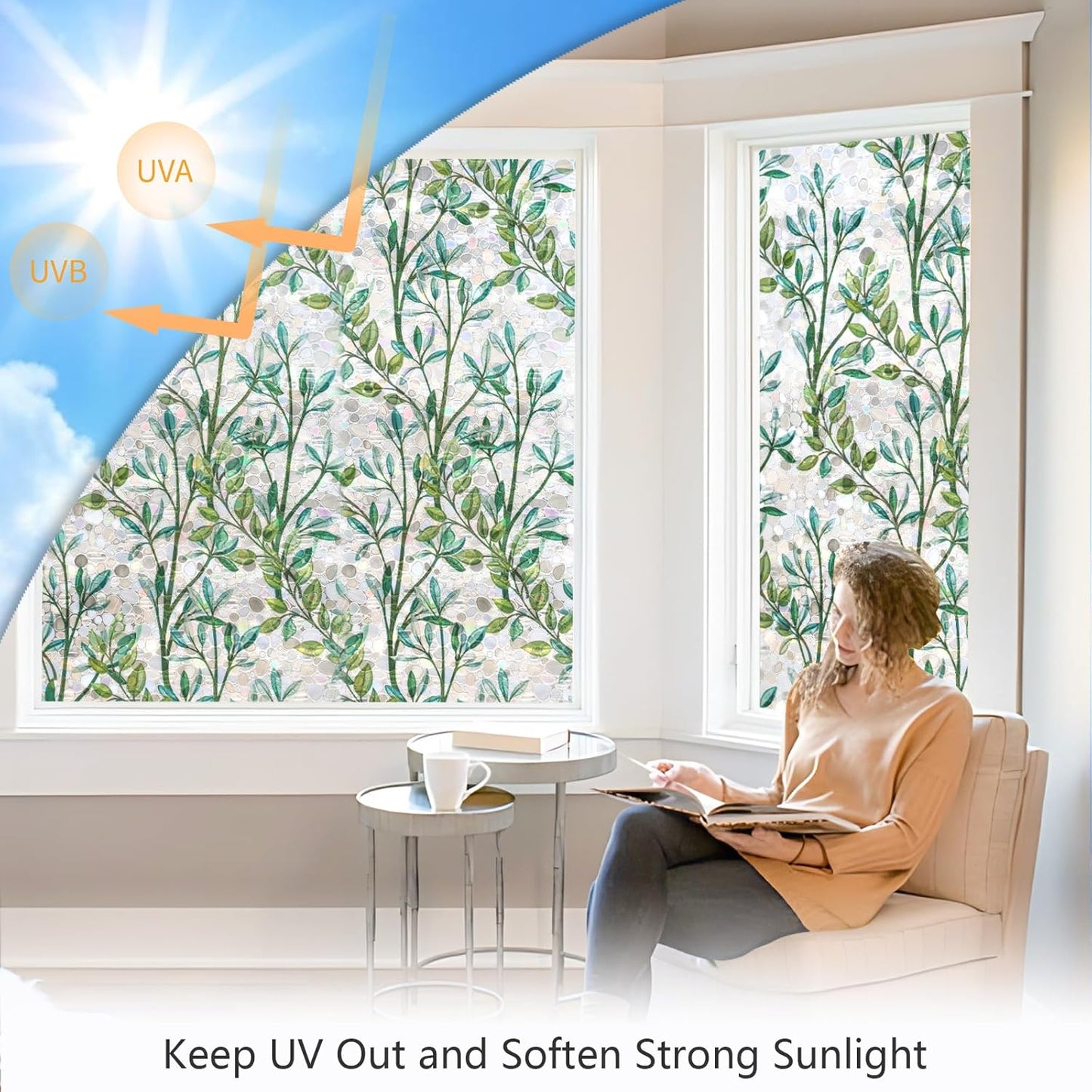 LEMON CLOUD Window Privacy Film, Stained Glass Window Film, Decorative Rainbow Window Clings, Static Cling Non Adhesive Door Stickers, Anti-UV Sun Blocker Heat Control for Home 35.4 x 78.7 inches