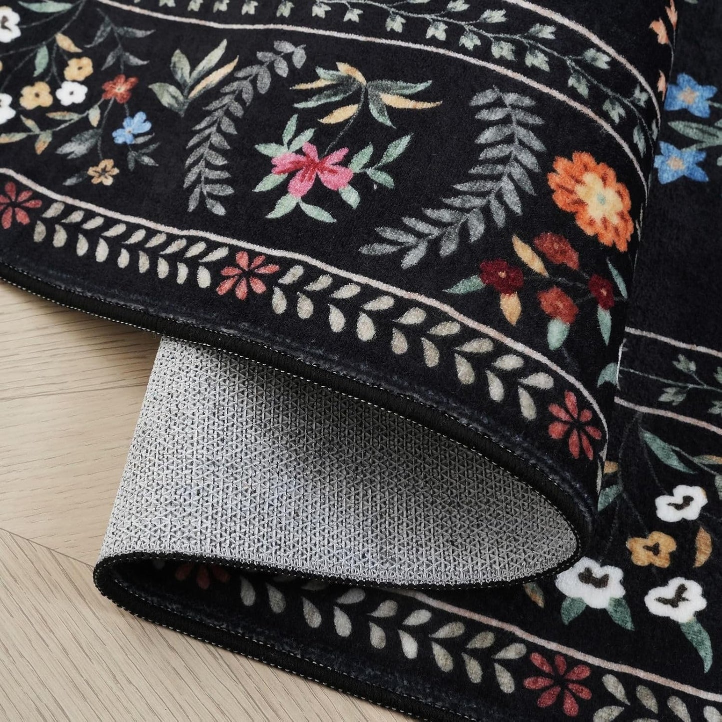 Rugcomf Living Room Rug 6x9 Rug Machine Washable Boho Area Rug Non Slip Floral Animal Vintage Low Pile Large Rug for Living Room, Bedroom, Farmhouse, Dining Room, Kids Playroom (Black)