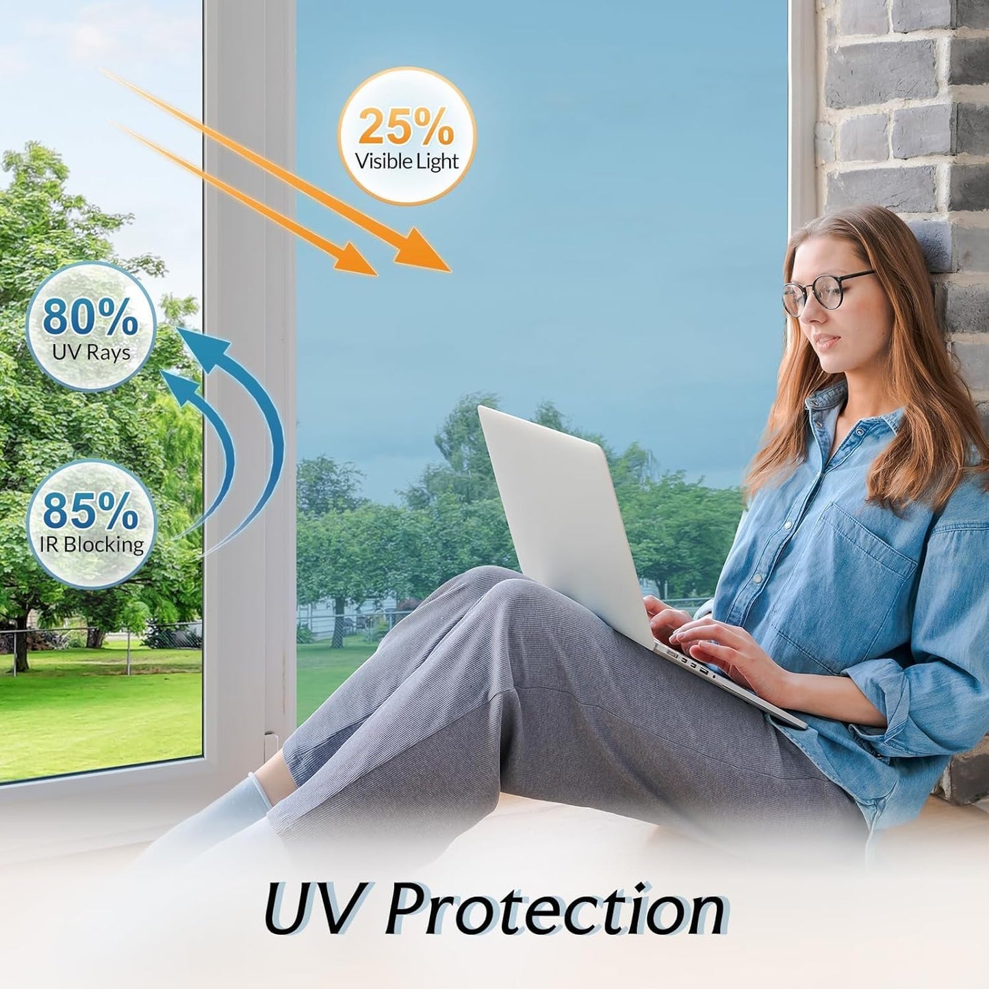 DOWELL One Way Window Privacy Film with 3 Tools Window Tint for Home Sun Blocking Heat Control Anti UV Reflective Mirror Covering See Out Not in for House and Office Silver 23.6" X 78.7"