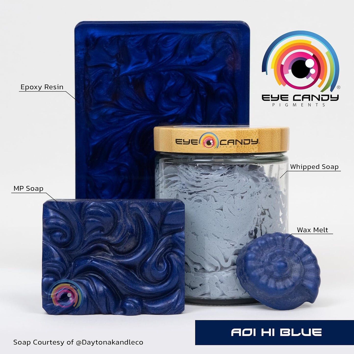 Eye Candy Pigments Premium Blue Mica Powder - Aoi Hi Blue (50gr) - for Epoxy, Resin, Soap, Paint, Woodworking, Acrylic Pouring, Bath Bombs, Fishing Lures - DIY Arts and Crafts Additive