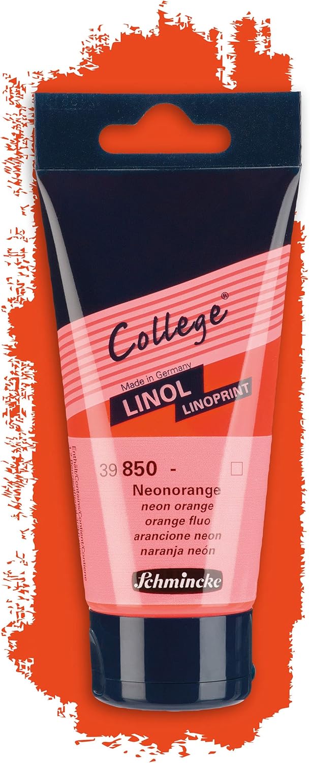 Schmincke - College Linol, artist's lino printing inks, neon orange in 75 ml tube, 39850013, low-odour water-based lino printing ink, lightfast, even print
