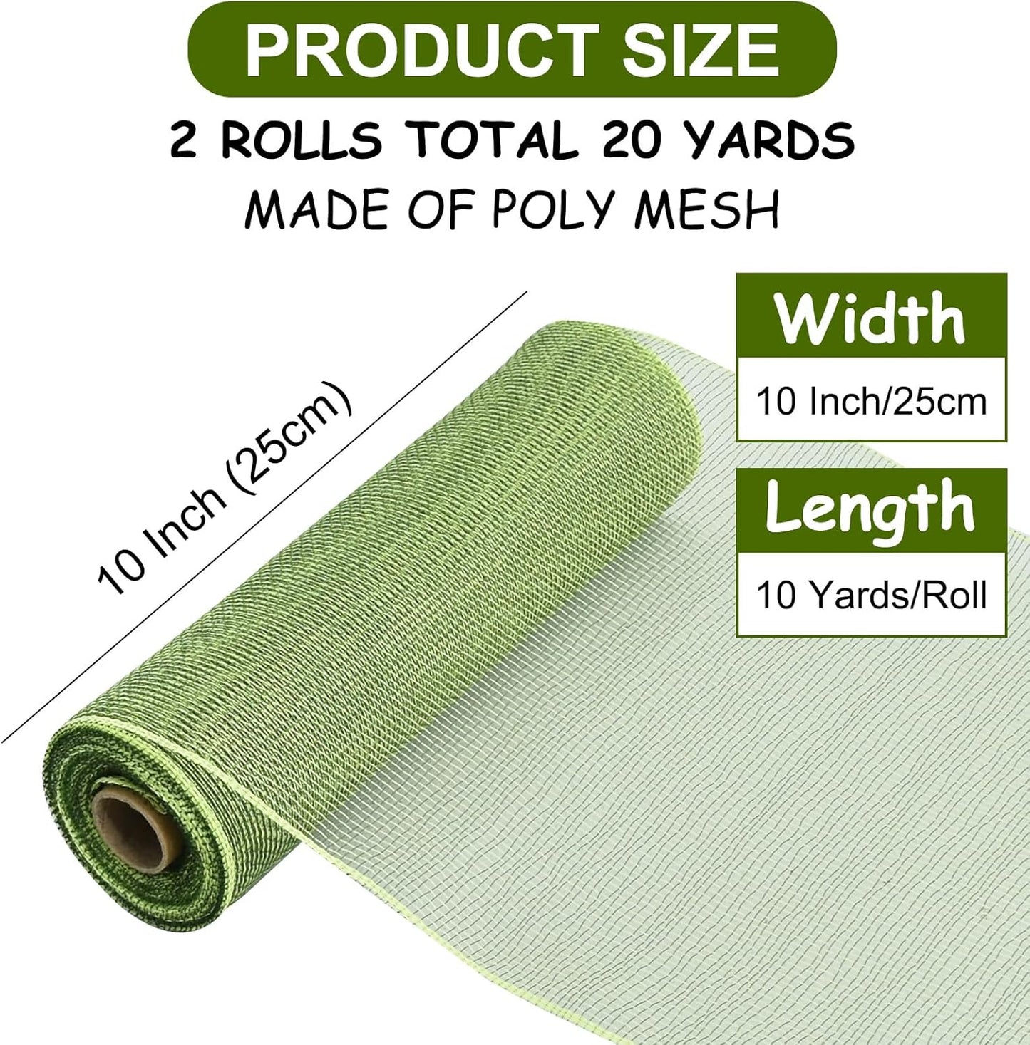 TONIFUL 2 Rolls 10 Inch Sage Green Decorative Mesh Ribbbon Rolls, Fabric Mesh for Mesh Wreath Supplies, Front Door Wreath Crafts Tree Decor Christmas NewYears Halloween Decoration (10 yds/roll)