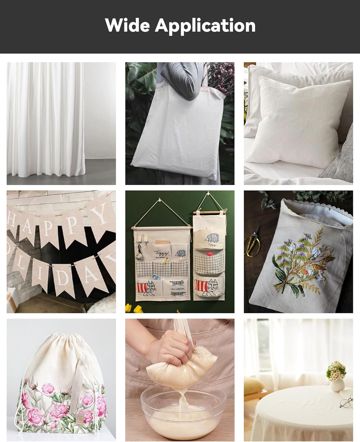 HOTGODEN Light Weight 100% Cotton Muslin Fabric: 59 inch x 2,5,10 Yards Bleached Muslin Linen Fabric Material for Sewing Material Apparel Cloth