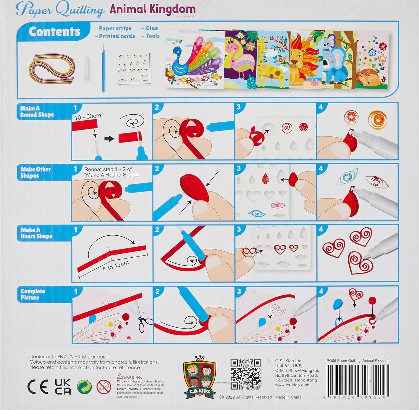 C.S. Kids DIY Paper Quilling Arts & Crafts Gifts – Animal Kingdom| 3D Paper Quilling Design Kits for Kids, Make Your Own Paper Art (Paper Strips & Tools Included), Multicolor,PQ05