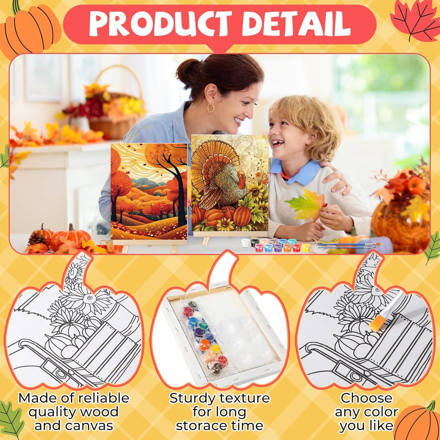 Zhanmai 12 Pack Pre Drawn Canvas for Painting Sip and Paint Kit 8" x 10" Paint Party Set Canvas Painting Pre Printed Canvases for Party Favor DIY Virtual Adult's Date Night(Fall Thanksgiving)