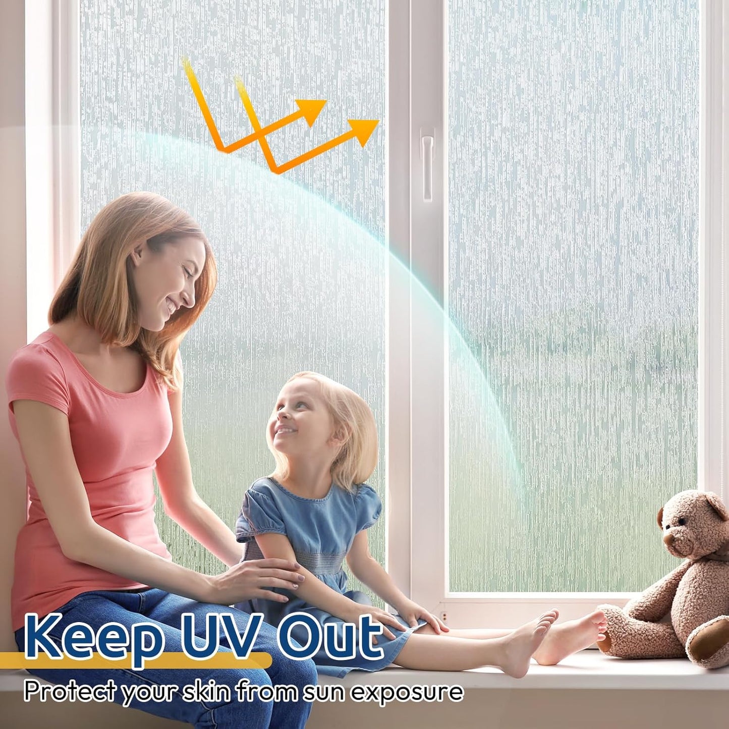 rabbitgoo Window Privacy Film Frosted Glass Clings, Decorative Sun UV Blocking Static Cling Window Covering, Removable Frosting Sticker for Home, Rain Silk, 17.5 x 157.4 Inches