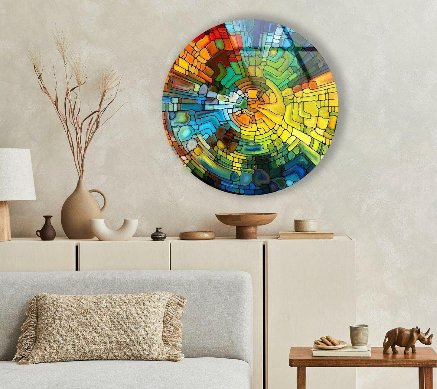 My Photostation.com 27.5''(70cm) Diameter Stained Yellow Round Glass Wall Art Tempered Glass Printing Wall Decor Large Wall Art Wall Hangings