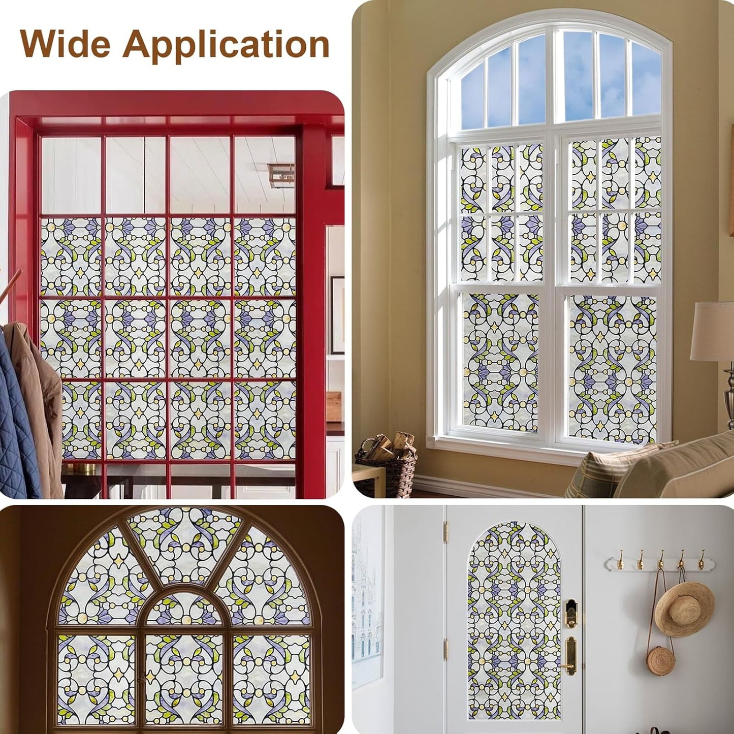 3D Stained Glass Window Film, Decorative Window Privacy Film for Bathroom,Front Door,Home, Sun Blocking Heat Control,Static Cling, Genes 23.6inch x 35.4inch