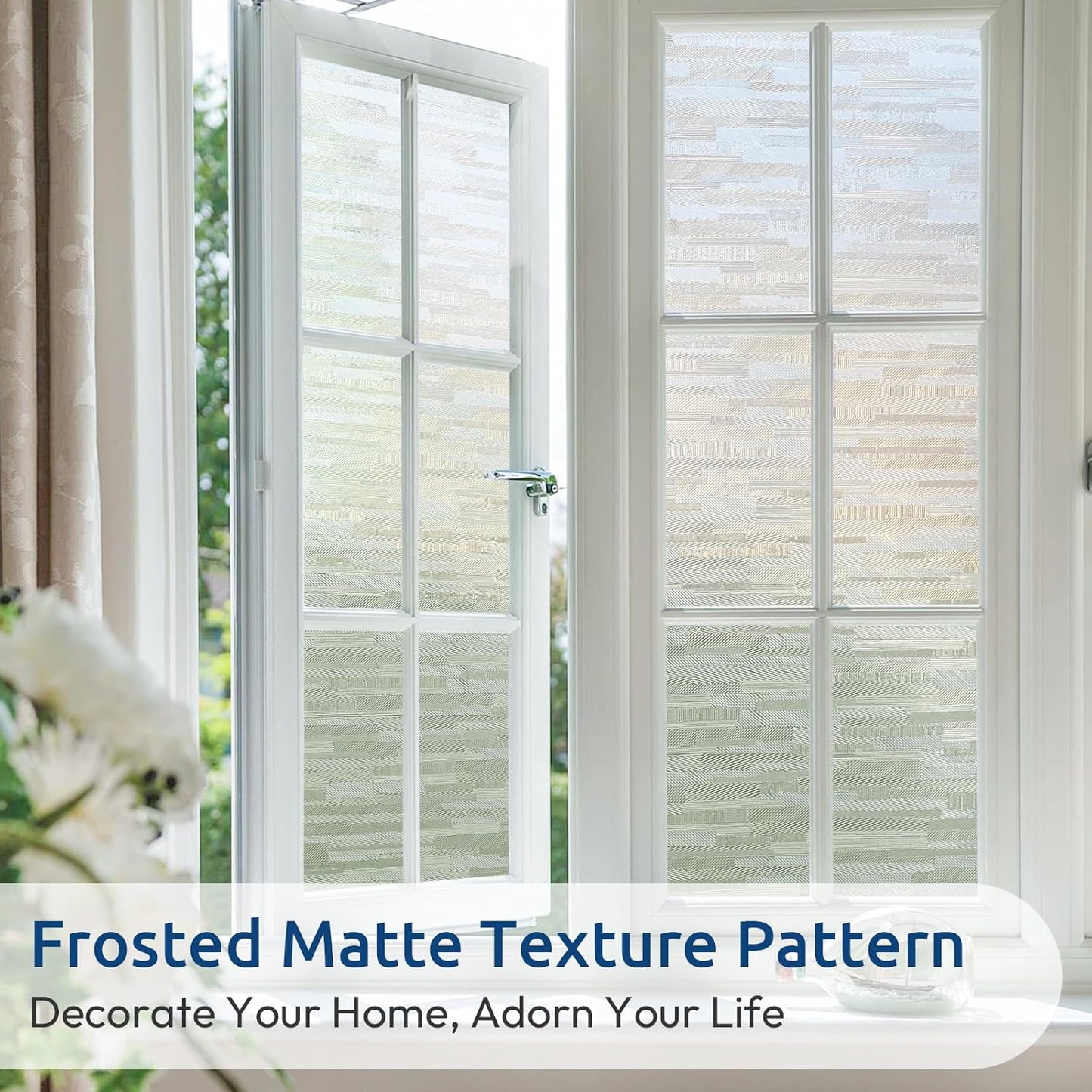 rabbitgoo Window Privacy Film, No Glue Frosted Glass Film, Static Cling UV Blocking Non Adhesive Reusable Heat Control Window Vinyl Clings for Home, Office, Frosted Silk, 29.5 x 157.4 Inches