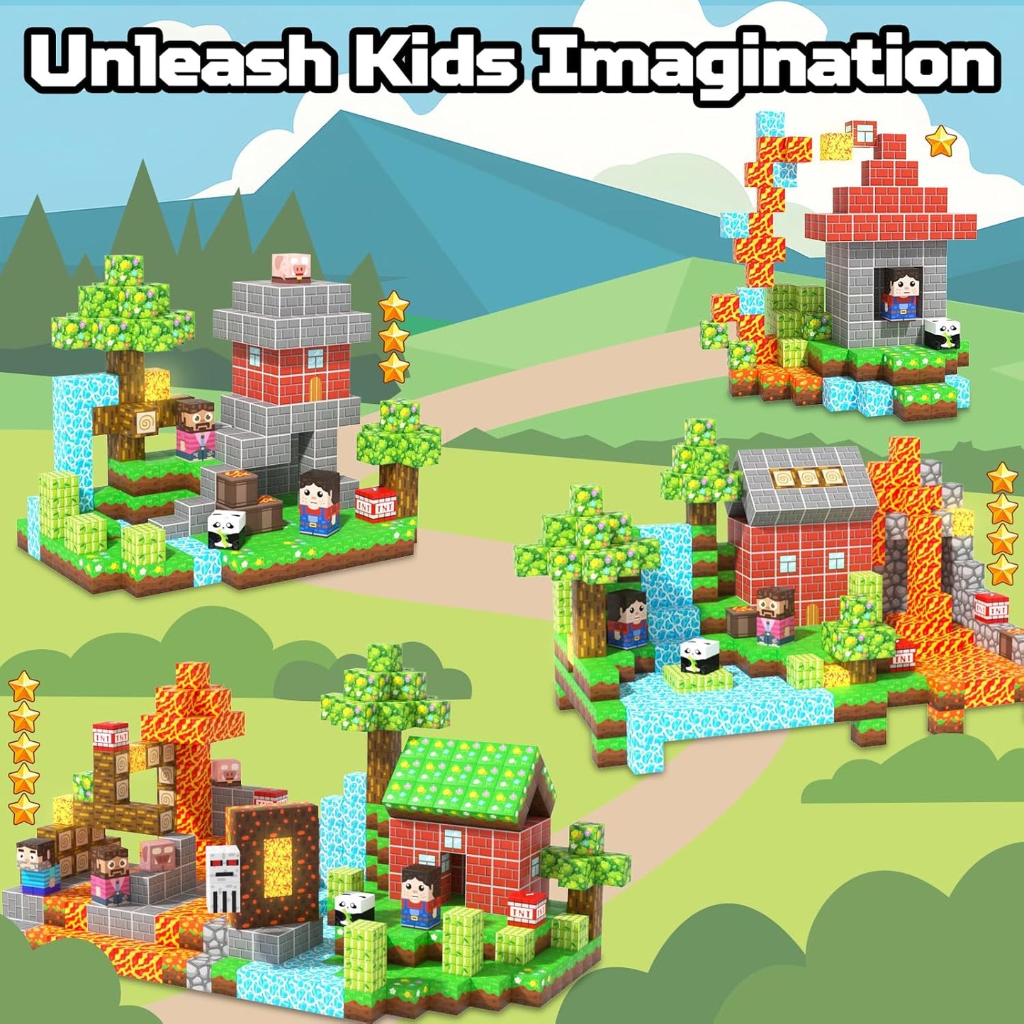 Magnetic Blocks, 150PCS Magnetic Building Blocks Light Up, Stacking Magnets for Kids, Sensory Toy for STEM Constructions Magnet Blocks for Boys Girls Age 3+, Christmas Birthday Gifts