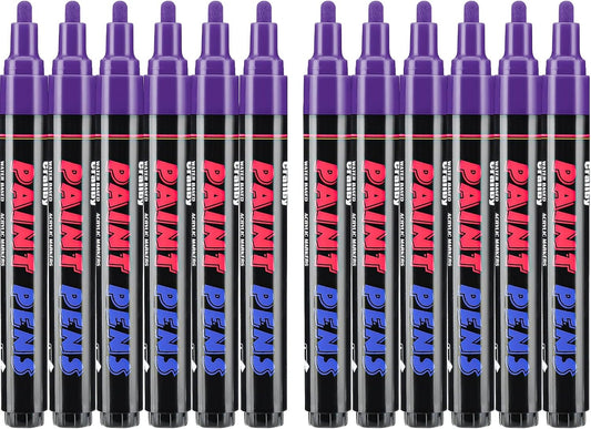 Purple Paint Pens Paint Markers - 12 Pack Permanent Quick Dry Waterproof Marker Pens for Rocks Wood Fabric Plastic Canvas Glass Mugs Metal Tire Stone