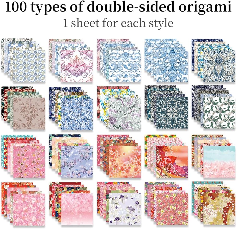 Origami Paper Kit Dobule Sided 100 Sheets 100 Colors 6 Inch Japanese Chiyo Square Easy Fold Arts Crafts DIY Handwork Origami Papers Beginner Sakuras Baroque