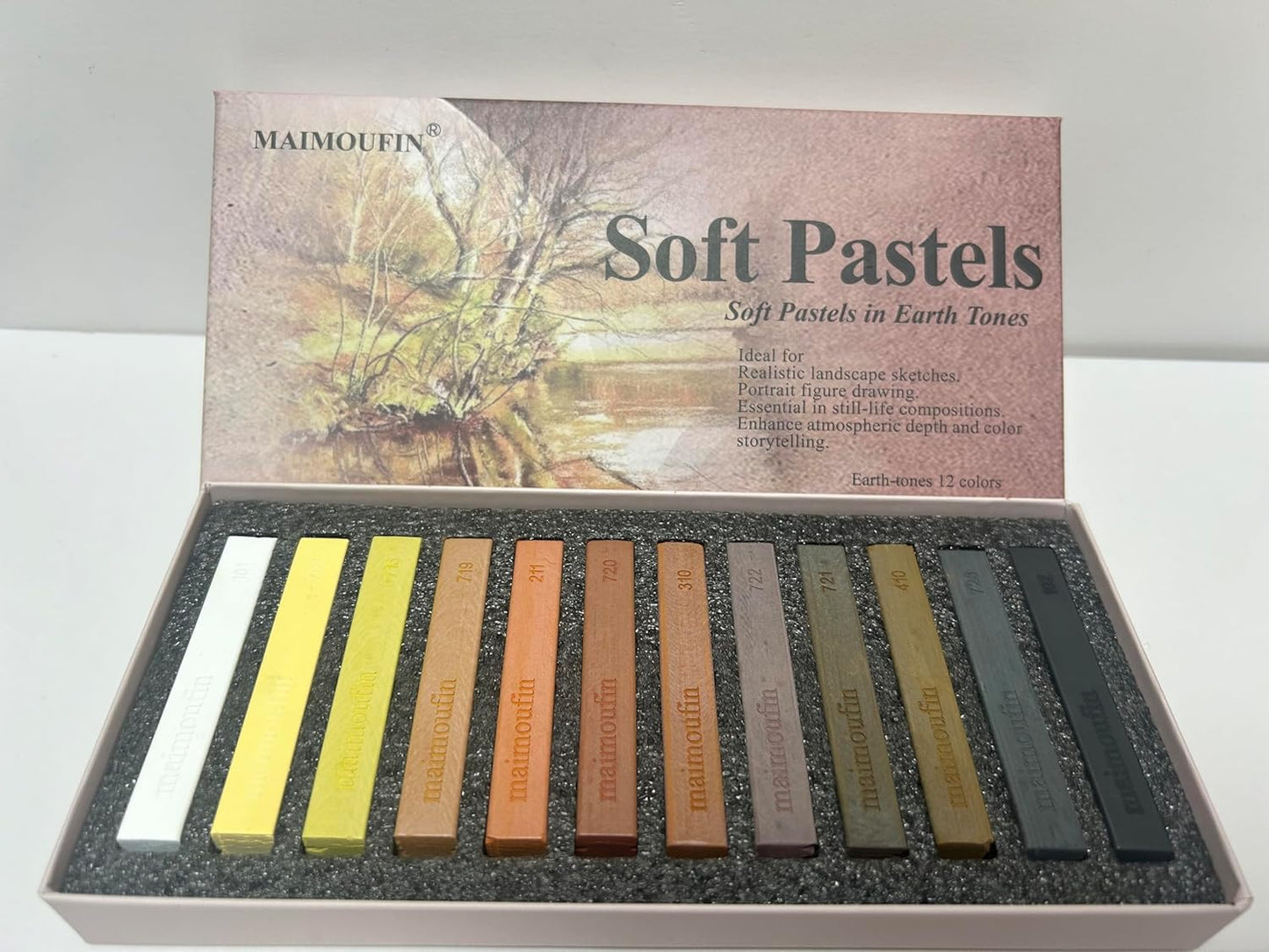 12-Pack Earth Tone Square Soft Pastels Water-Soluble Blendable Artist Drawing Pastels Set for Artists & Hobbyists Drawing, Painting & Sketching (Brown)