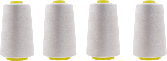 Mandala Crafts 4 Pack of Serger Threads Cones Spools - 20S/2 24000 Yards Polyester Off White Threads for Sergers Machine and Overlock Quilting Sewing Machine