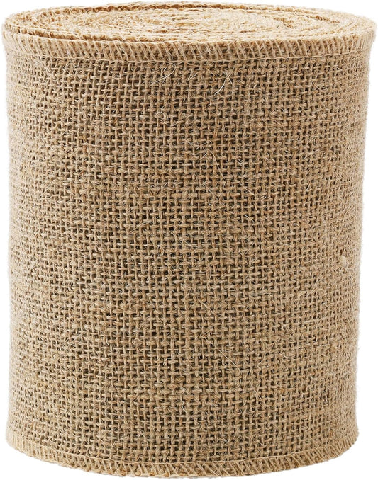 LaRibbons 6 Inch Burlap Wide Fabric Craft Ribbon，10 Yard, Natural Brown Ribbon for Bow Crafting,Wreath-Making, Tree Decoration