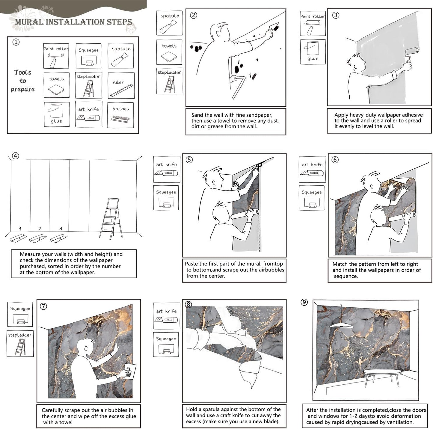 AFZEVEB-Gray and Gold Marble Wallpaper Wall murals for Bedroom 159"x107"(Not Peel and Stick)