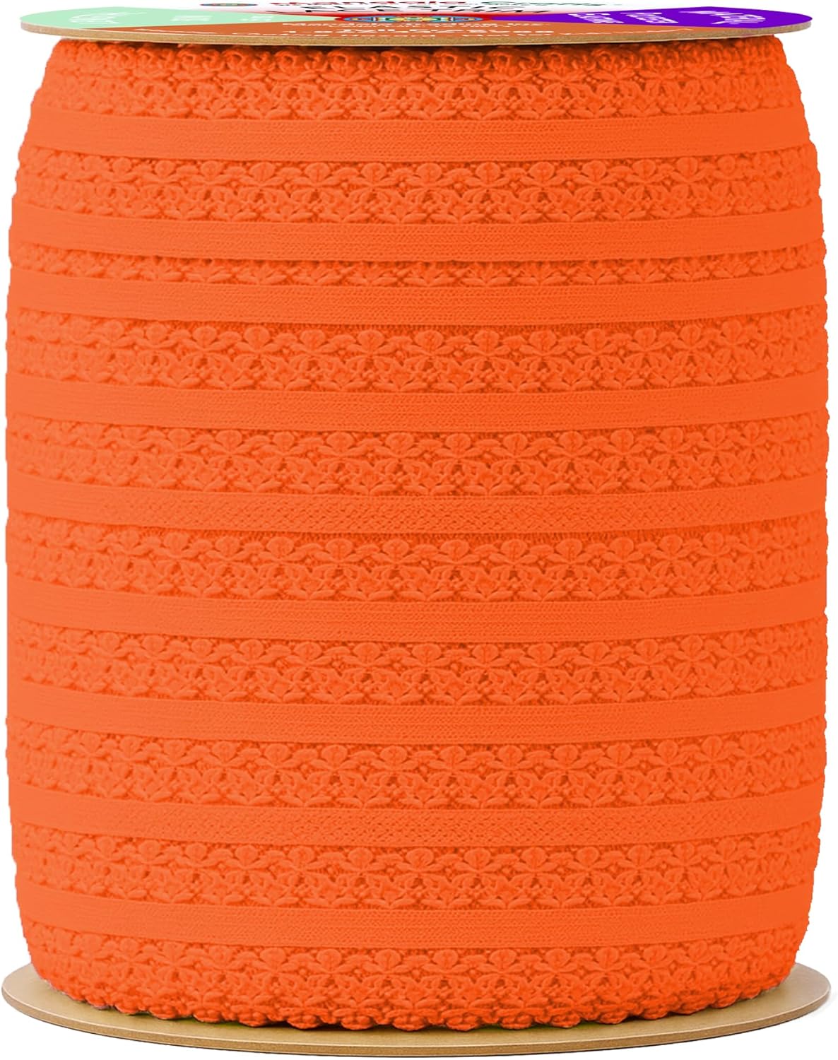 Mandala Crafts Orange Stretch Lace Soft Elastic Trim Roll - 55 Yards 1 Inch Wide Stretchy Frilly Picot Ribbon for Sewing Lingerie, Headbands, Underwear, and Crafts