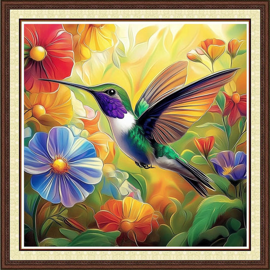 Findvoor Counted Cross Stitch Kits for Adults Full Range of Cross Stitching Embroidery Unprinted Pattern for Beginners, 11CT Needlepoint Kit Patterns Embroidery Kits-Hummingbird Flowers 18x18 inch