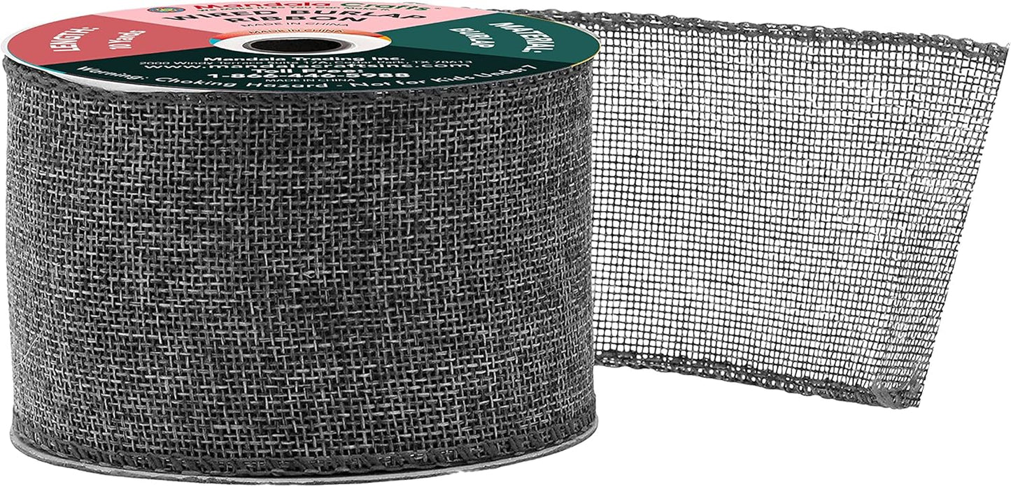 Mandala Crafts Gray Burlap Wired Ribbon 2.5 Inches Wide Jute Ribbons for Crafts - 10 Yds Roll Rustic Burlap Wrap Trim Ribbons for Wreaths Bows Party Decoration