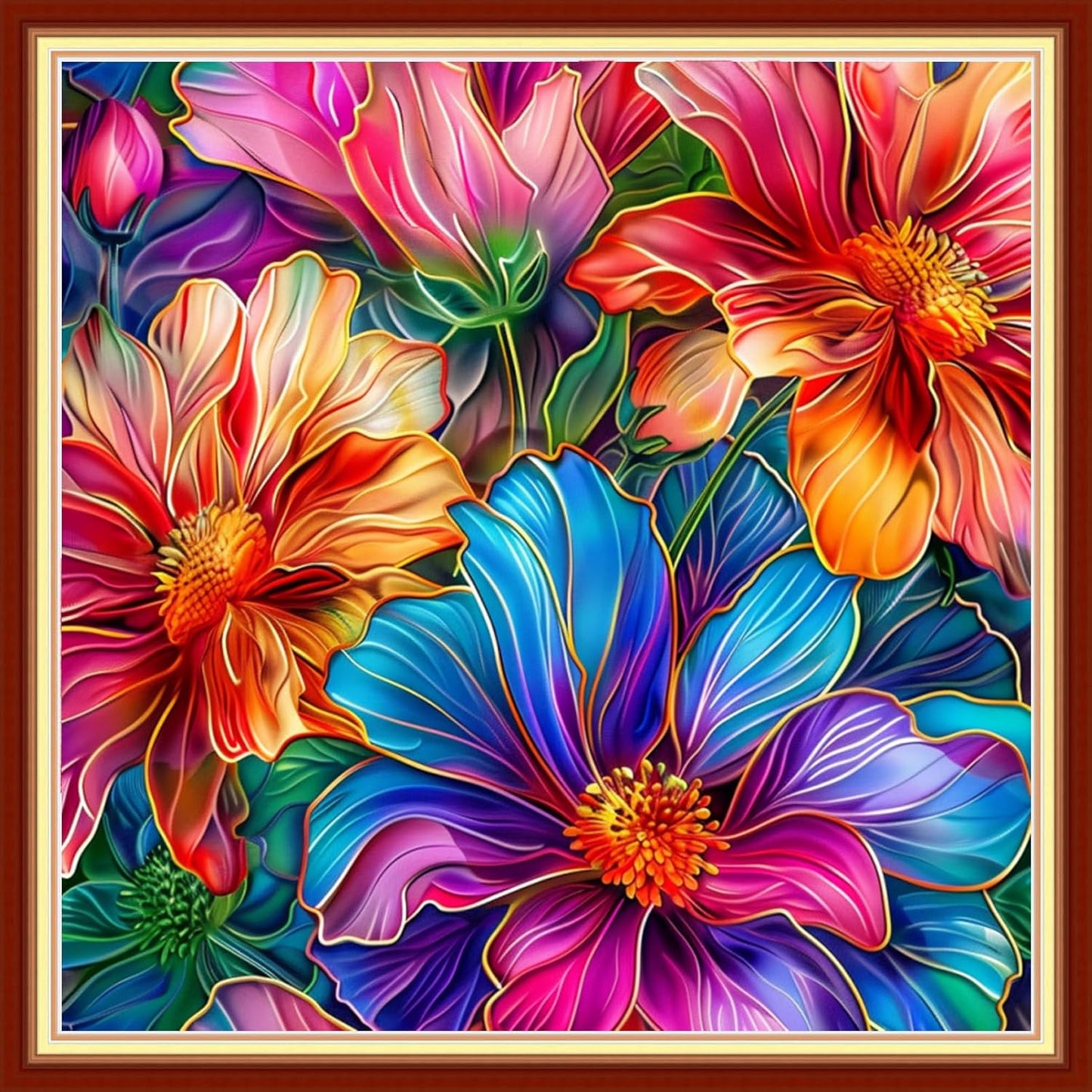 Magxvouy Cross Stitch Kits Stamped Full Range of Embroidery Kits,Cross Stitch Patterns Needlework Kits for Beginners 11CT Printed Kits&Magical Flowers 18x18 inch