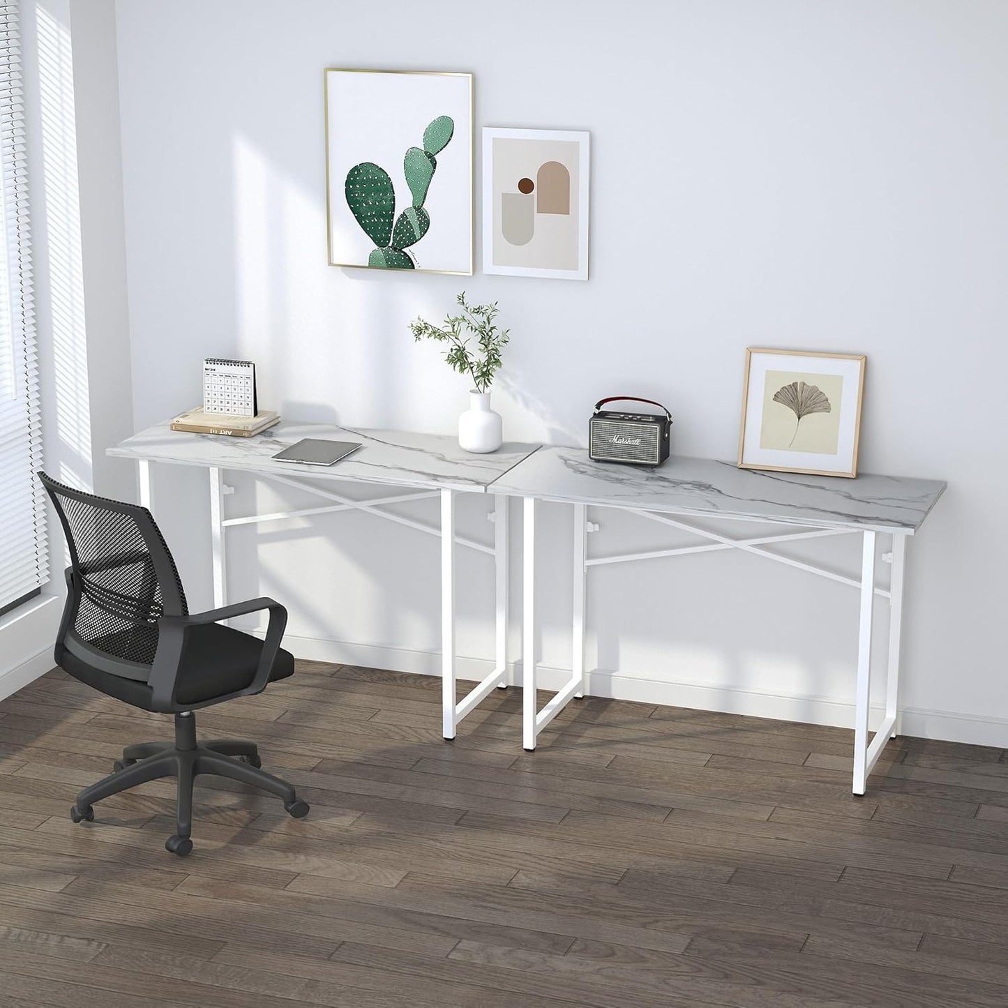 47 inch Folding Desk No Assembly Required, Writing Gaming Computer Camping Table, Home Office Desk, White Marble