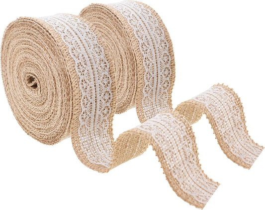 Mandala Crafts Burlap and Lace Ribbon 1 Inch Wide Jute Ribbons for Crafts - 20 Yds Roll Rustic Burlap Wrap Trim Ribbons for Wreaths Bows Wedding Party