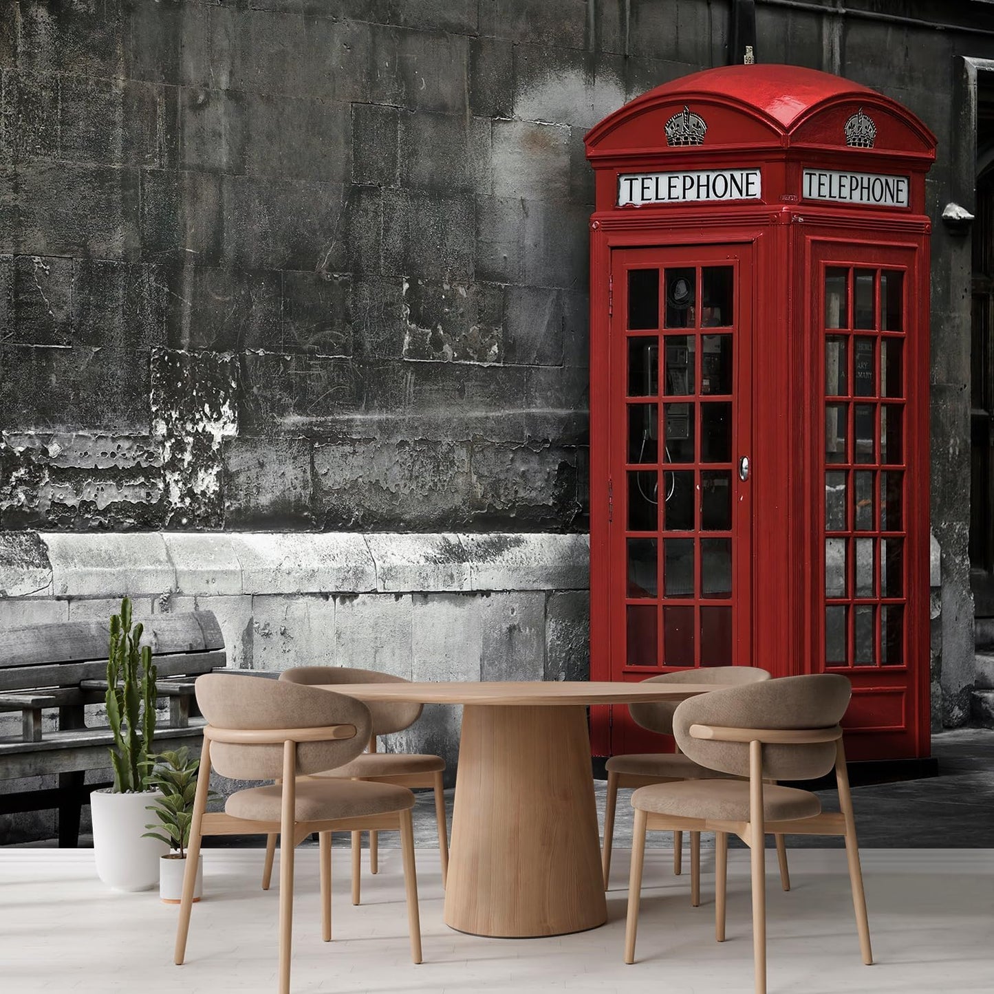 wall26 Wall Sticker/Wall Mural British Phone Booth in London, Not Peel and Stick, Non-Woven Wallpaper Decorative for Bedroom, Living Room, Office - 96x144 inches