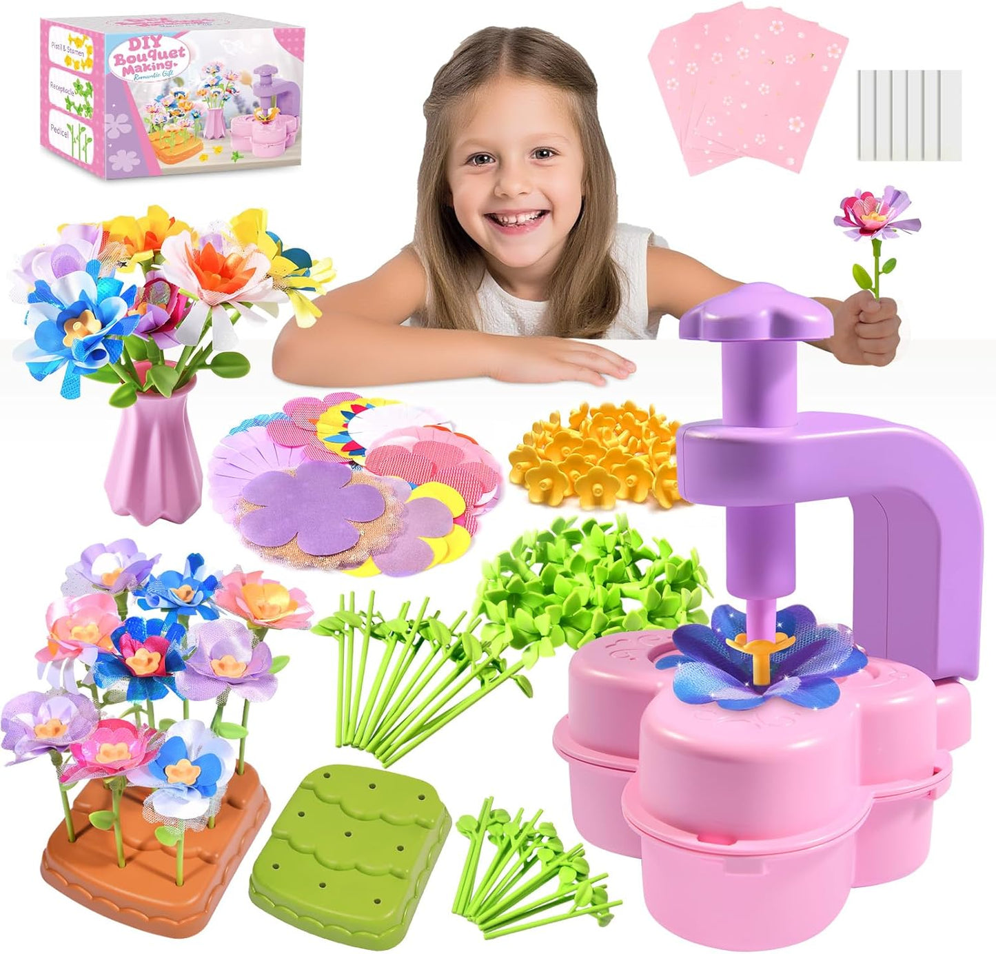 GPPNKC Flower Bouquet Craft Kit DIY Arts and Crafts Toddler Toys Flowers Market Toy Educational Fun DIY Activity Set Birthday Gift for 4 5 6 7 8+ Year Old Girls and Boys