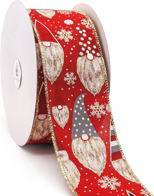 CT CRAFT LLC Red Satin with Elf Christmas Wired Ribbon 2.5 Inch x 25 Yards for Christmas Home Decor Tree Topper Bow Gift Wrapping DIY Crafts Wreath Garland