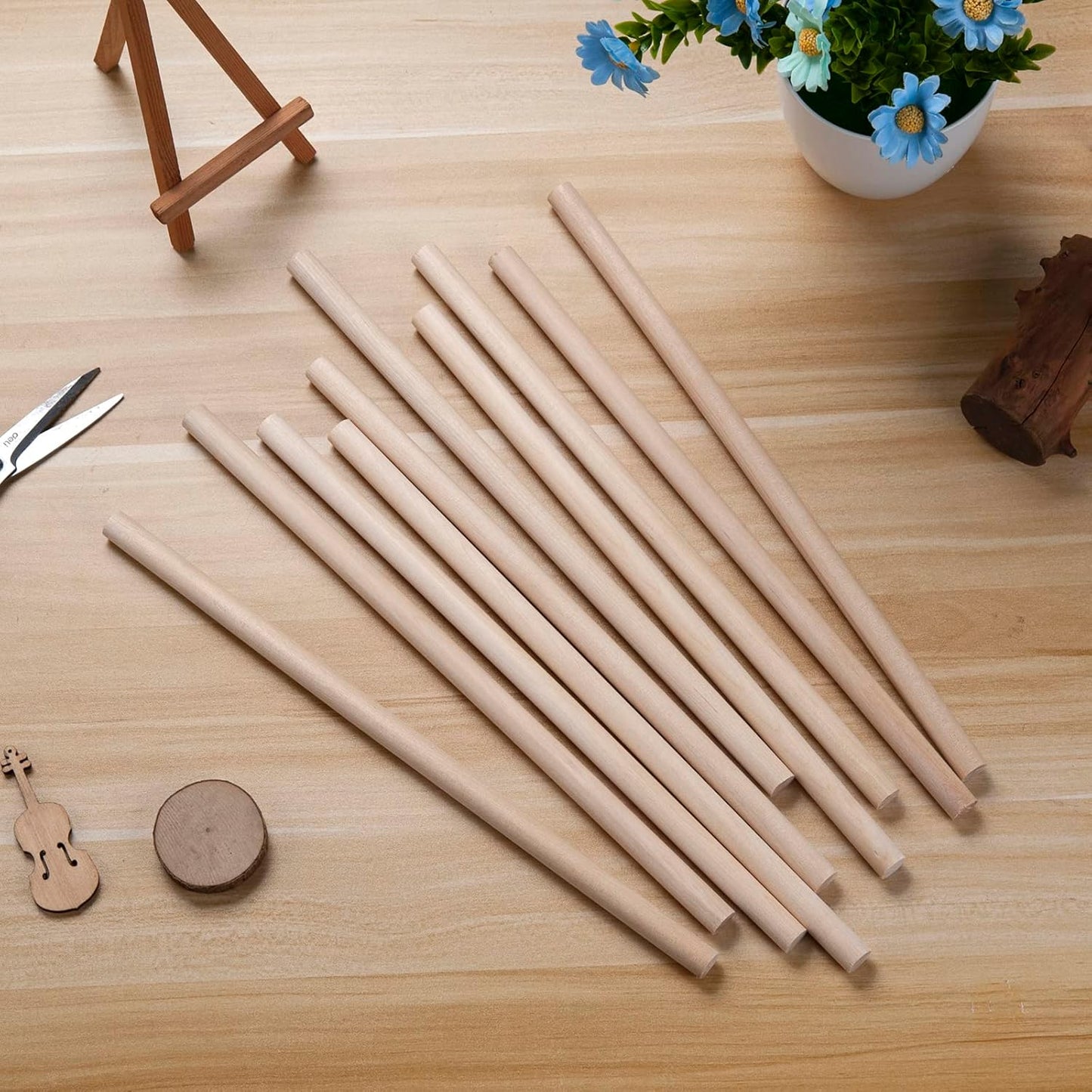 Wooden Dowel Rods Wood Dowels, 10PCS 1/2 x 12 Round Wooden Sticks for Crafts, Macrame Dowels, Unfinished Hardwood Sticks for Crafting, Arts and DIYers, Tiered Cake Support and Wedding Ribbon Wands