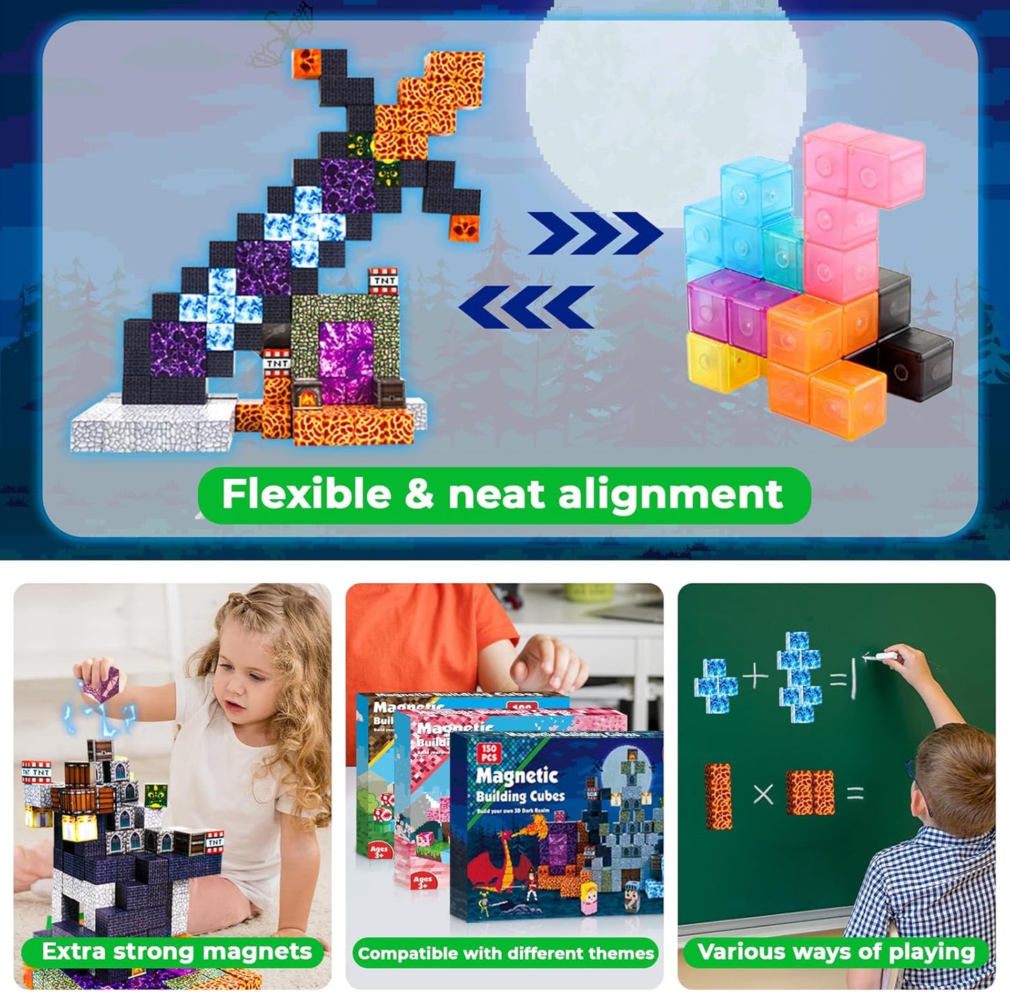 Magnetic Blocks - 150 PCS Build Magnetic Dark Castle Sword Domain World - Magnetics Construction Cube Toys - STEM Montessori Sensory Toys for Toddlers 6 7 8 9 10 Year Old Boys & Girls