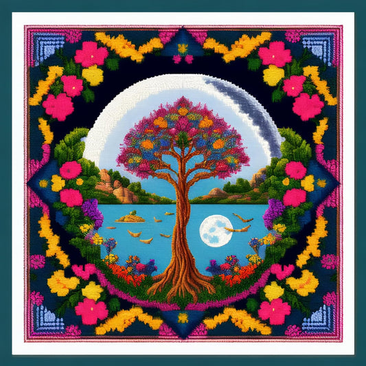 Joyhoor Cross Stitch Kits for Beginners Stamped Cross-Stitch Supplies Needlework preprint Embroidery Kits for Adults DIY Needlepoint Kits Embroidery Patterns 11CT-Magic Tree 17.7x17.7 inch