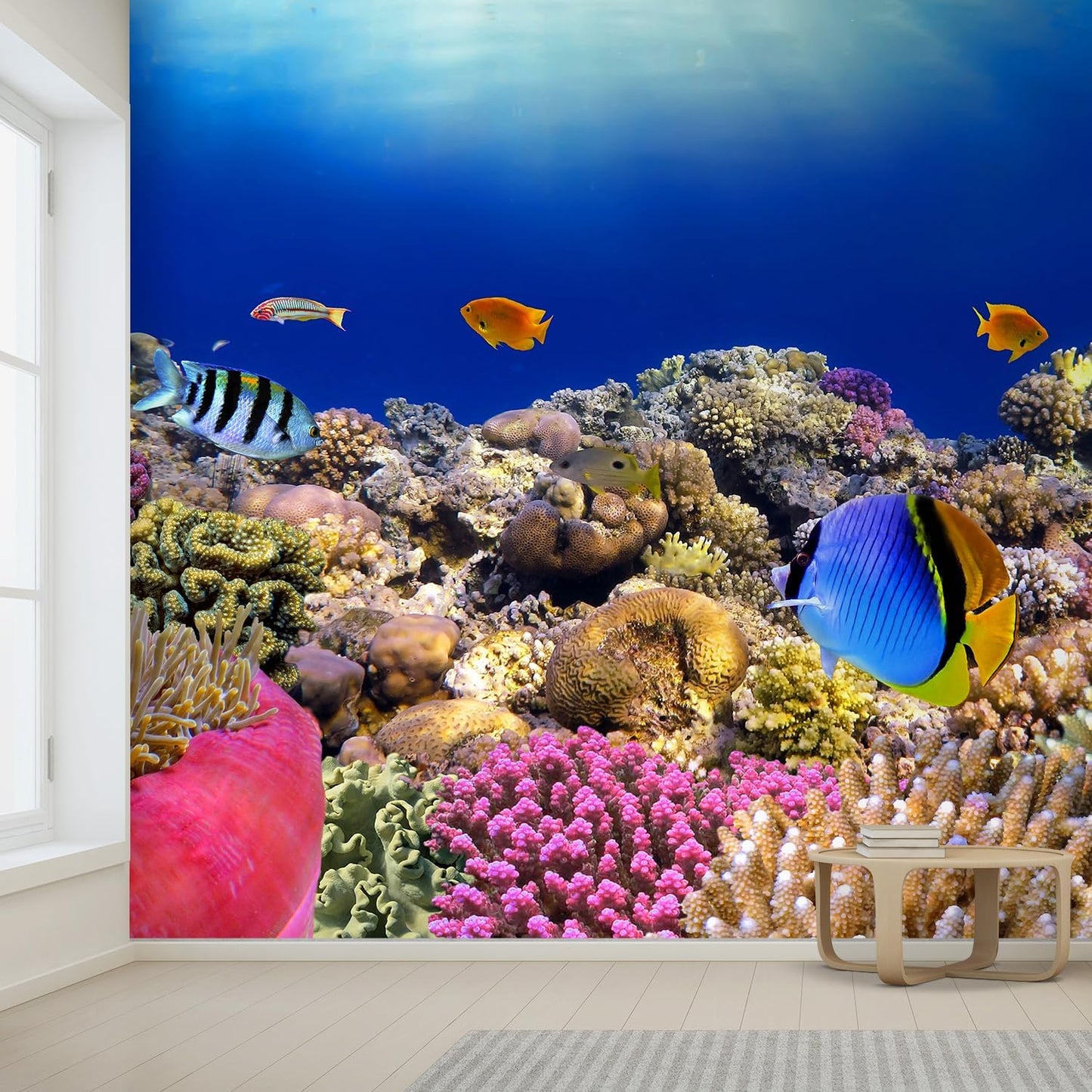 wall26 Removable Wall Sticker/Wall Mural Tropical Blue Fish Coral Reef Ocean Seascape Nature Wilderness Photography Nautical Landscape Decorative for Living Room, Bedroom, Office - 120x192 inches