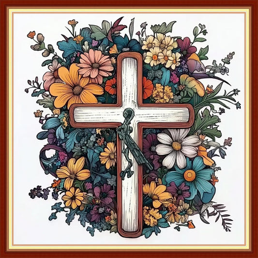 Joyhoor Cross Stitch Kits for Beginners Stamped Cross-Stitch Supplies Needlework preprint Embroidery Kits for Adults DIY Needlepoint Kits Embroidery Patterns 11CT-Cross Flowers 18x18 inchs
