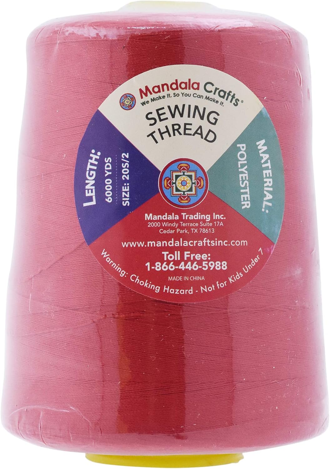 Mandala Crafts 4 Pack of Serger Threads Cones Spools - 20S/2 24000 Yards Polyester Red Threads for Sergers Machine and Overlock Quilting Sewing Machine