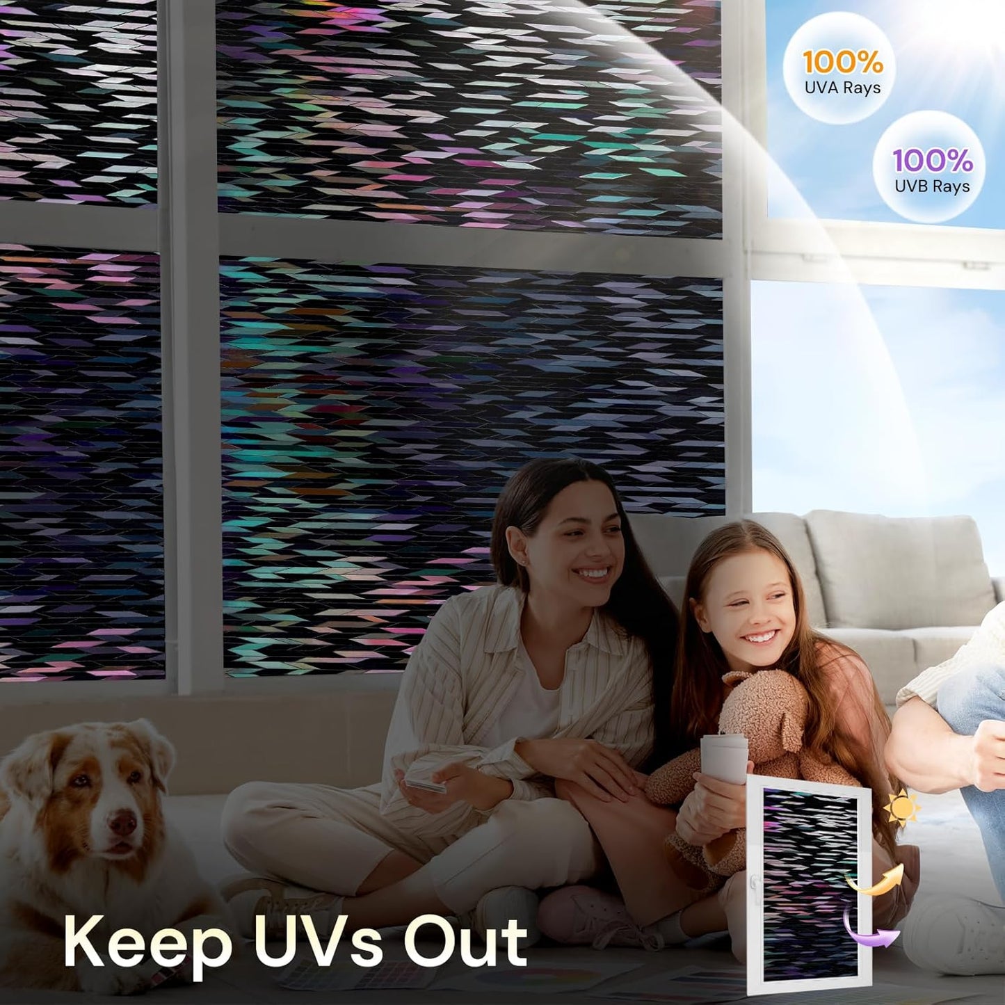 rabbitgoo Window Privacy Film, Total Blackout Window Film, Stained Glass Heat Control Glass Thermal Sticker, Room Darkening Door Cover, Anti-UV Privacy Cling with Installation Tools, 35.4" x 78.7"