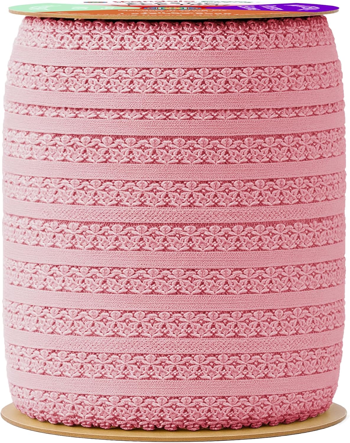 Mandala Crafts Mauve Stretch Lace Soft Elastic Trim Roll - 55 Yards 1 Inch Wide Stretchy Frilly Picot Ribbon for Sewing Lingerie, Headbands, Underwear, and Crafts
