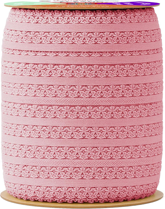 Mandala Crafts Mauve Stretch Lace Soft Elastic Trim Roll - 55 Yards 1 Inch Wide Stretchy Frilly Picot Ribbon for Sewing Lingerie, Headbands, Underwear, and Crafts