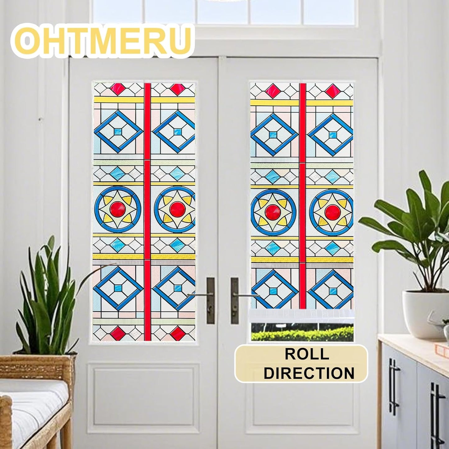 3D Stained Glass Window Privacy Film, Heat Control UV Blocking Static Cling Decorative Window Film for Bathroom,Front Door,Home Non Adhesive,23.6 x 35.4 inches Radiance